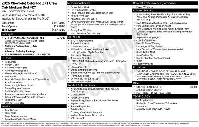 new 2026 Chevrolet Colorado car, priced at $44,117