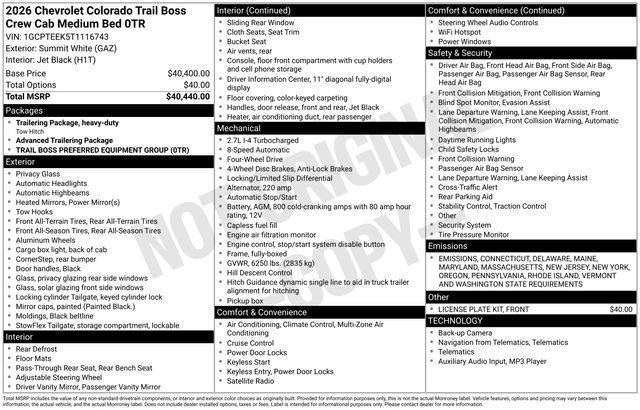new 2026 Chevrolet Colorado car, priced at $38,595