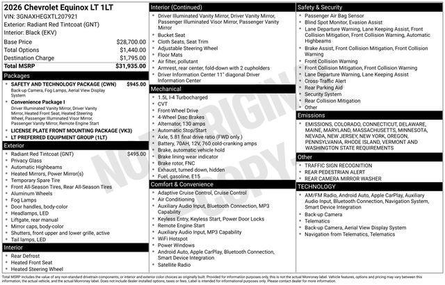 new 2026 Chevrolet Equinox car, priced at $28,606