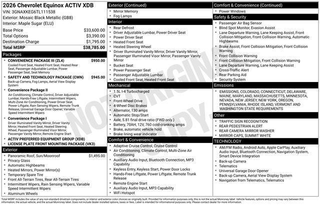 new 2026 Chevrolet Equinox car, priced at $34,384