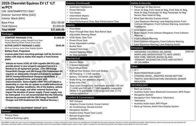 new 2026 Chevrolet Equinox EV car, priced at $35,500