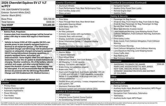 new 2026 Chevrolet Equinox EV car, priced at $33,500