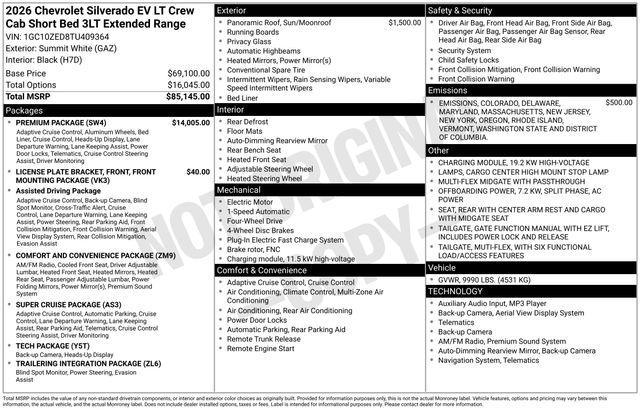 new 2026 Chevrolet Silverado EV car, priced at $74,876