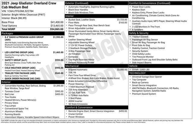 used 2021 Jeep Gladiator car, priced at $27,497