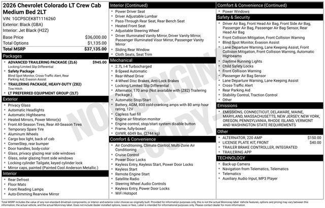 new 2026 Chevrolet Colorado car, priced at $35,055