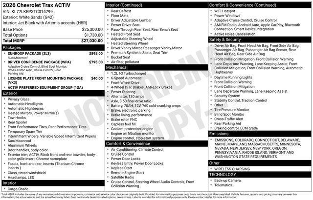 new 2026 Chevrolet Trax car, priced at $27,817