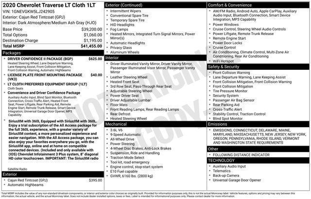 used 2020 Chevrolet Traverse car, priced at $19,997