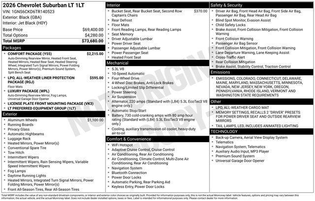new 2026 Chevrolet Suburban car, priced at $74,778