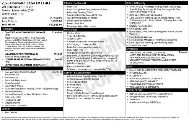 new 2026 Chevrolet Blazer EV car, priced at $50,785