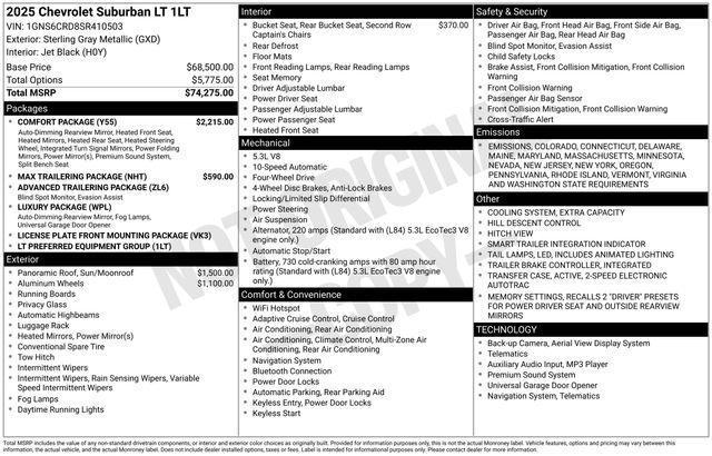 new 2025 Chevrolet Suburban car, priced at $73,027
