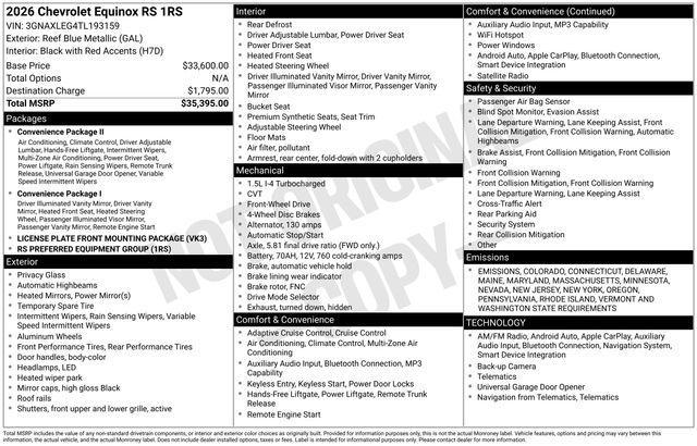 new 2026 Chevrolet Equinox car, priced at $31,299