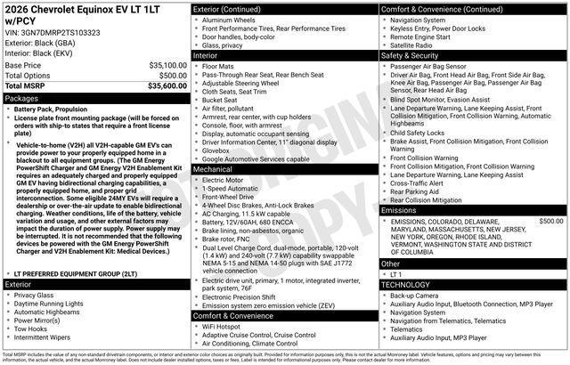 new 2026 Chevrolet Equinox EV car, priced at $32,697
