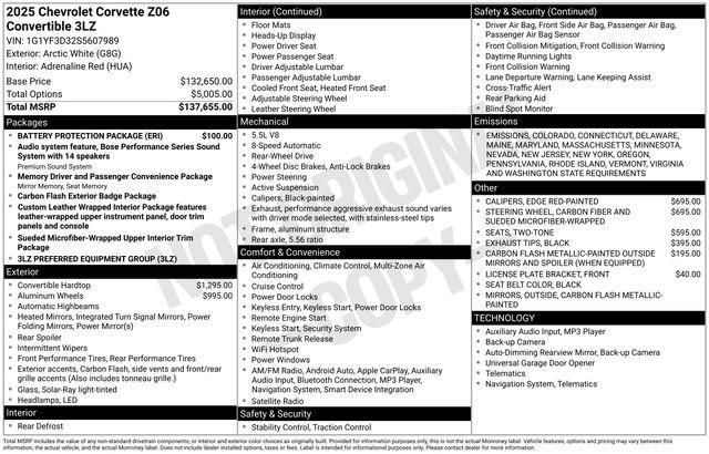 new 2025 Chevrolet Corvette car, priced at $142,510
