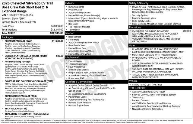 new 2026 Chevrolet Silverado EV car, priced at $73,526