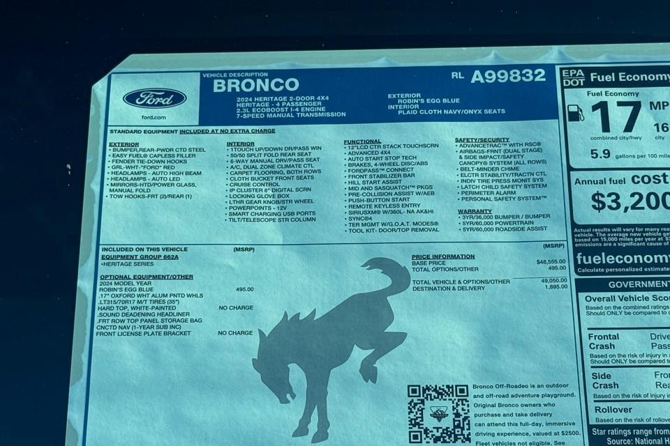 new 2024 Ford Bronco car, priced at $50,945