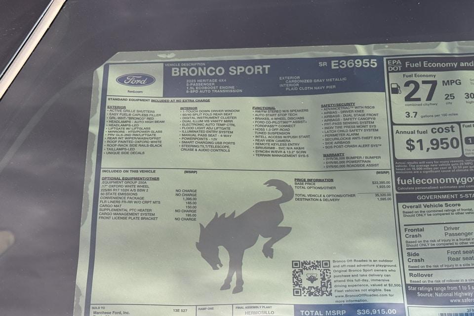 new 2025 Ford Bronco Sport car, priced at $34,895