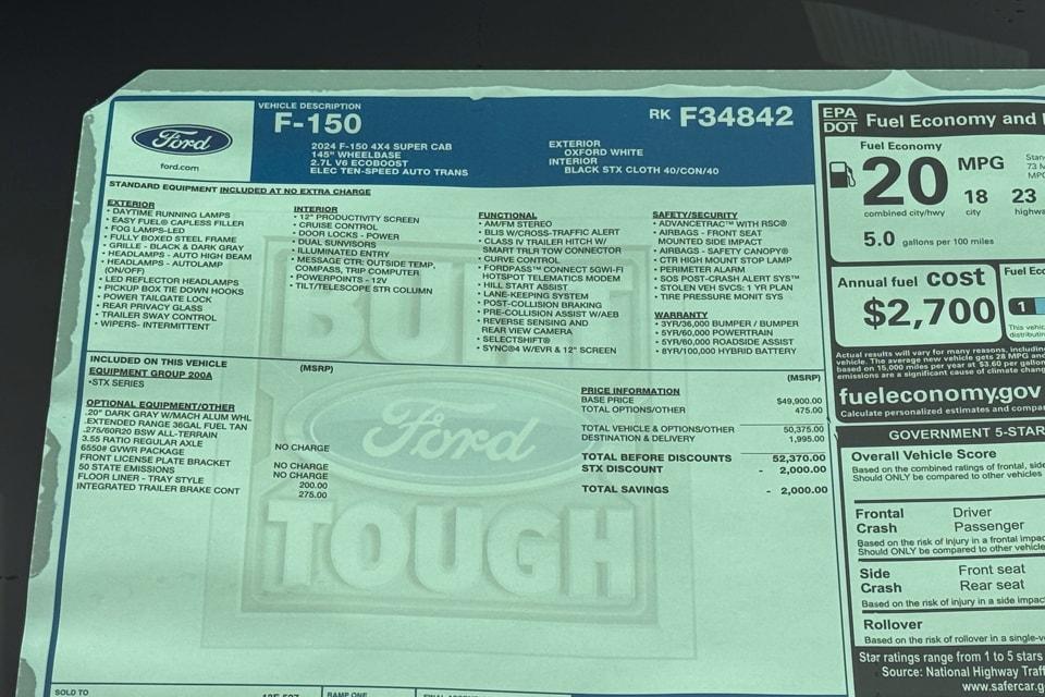 new 2024 Ford F-150 car, priced at $50,370