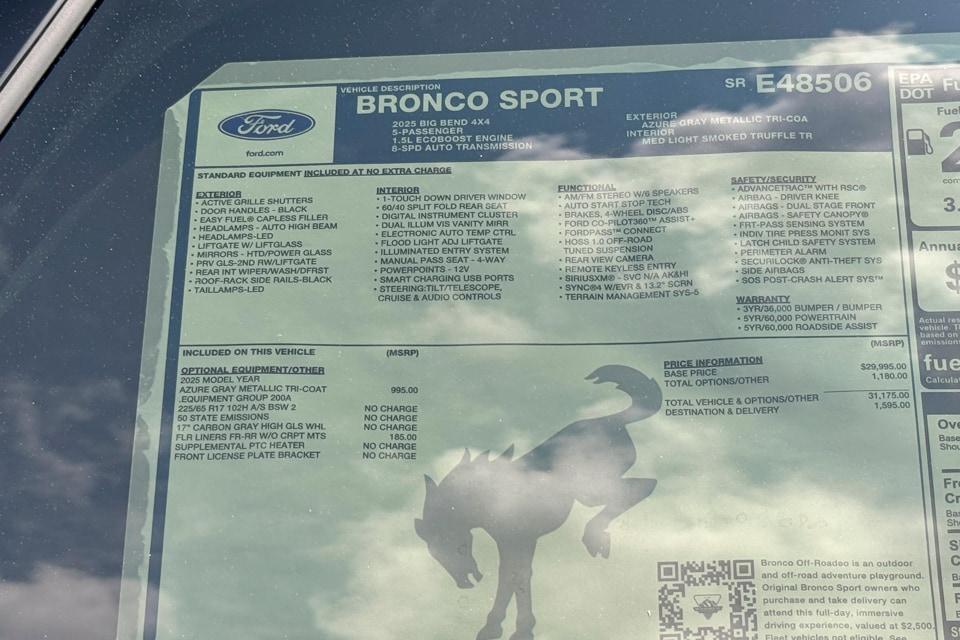new 2025 Ford Bronco Sport car, priced at $32,770