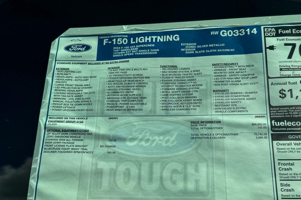 new 2024 Ford F-150 Lightning car, priced at $69,835