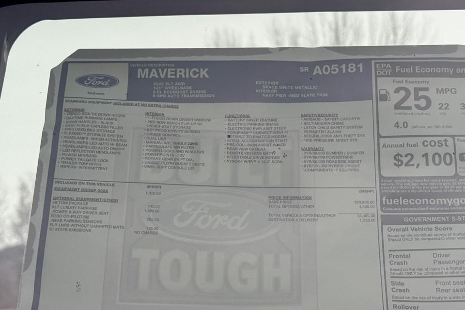 new 2025 Ford Maverick car, priced at $35,075