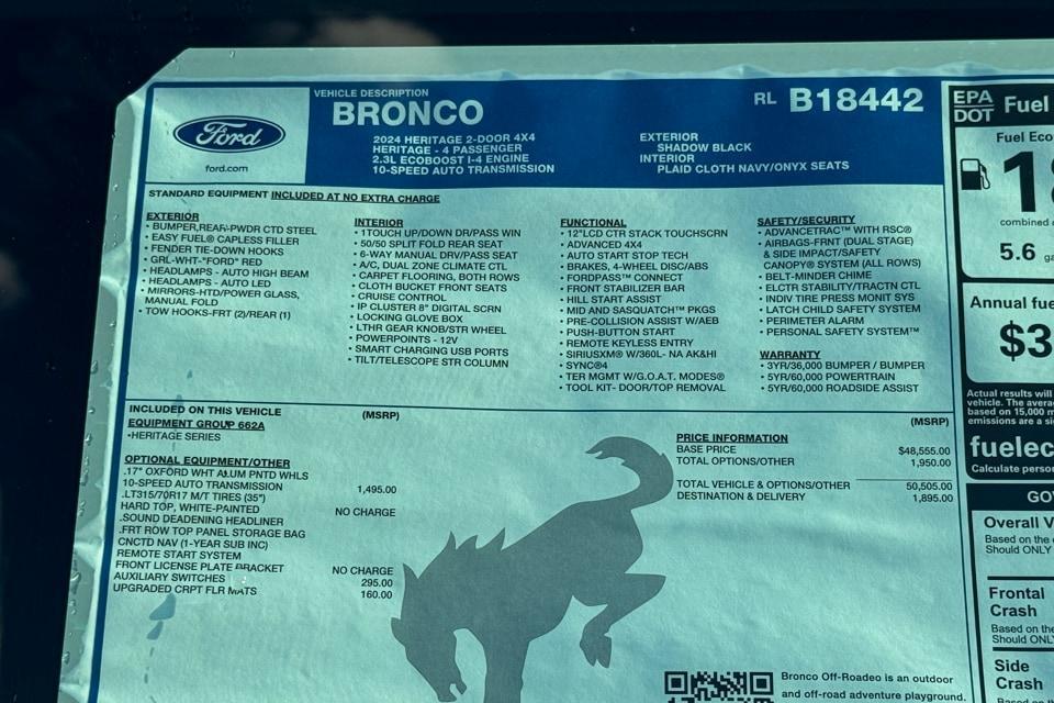 new 2024 Ford Bronco car, priced at $52,400