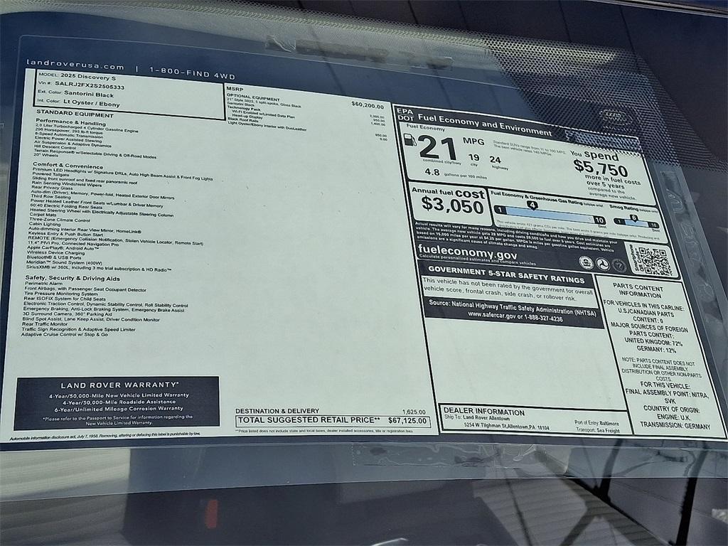 new 2025 Land Rover Discovery car, priced at $67,125