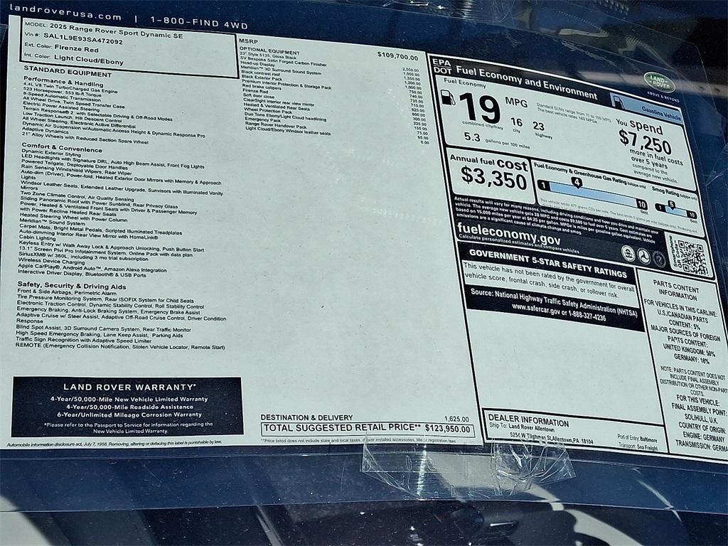 new 2025 Land Rover Range Rover Sport car, priced at $123,950