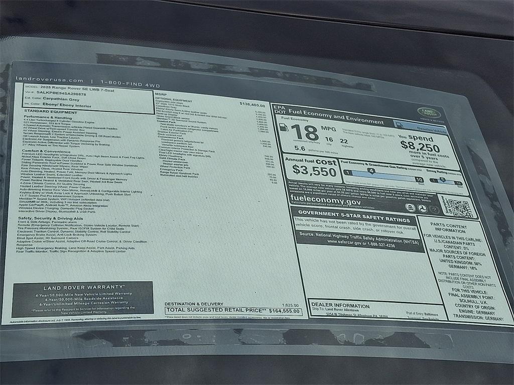 new 2025 Land Rover Range Rover car, priced at $164,555