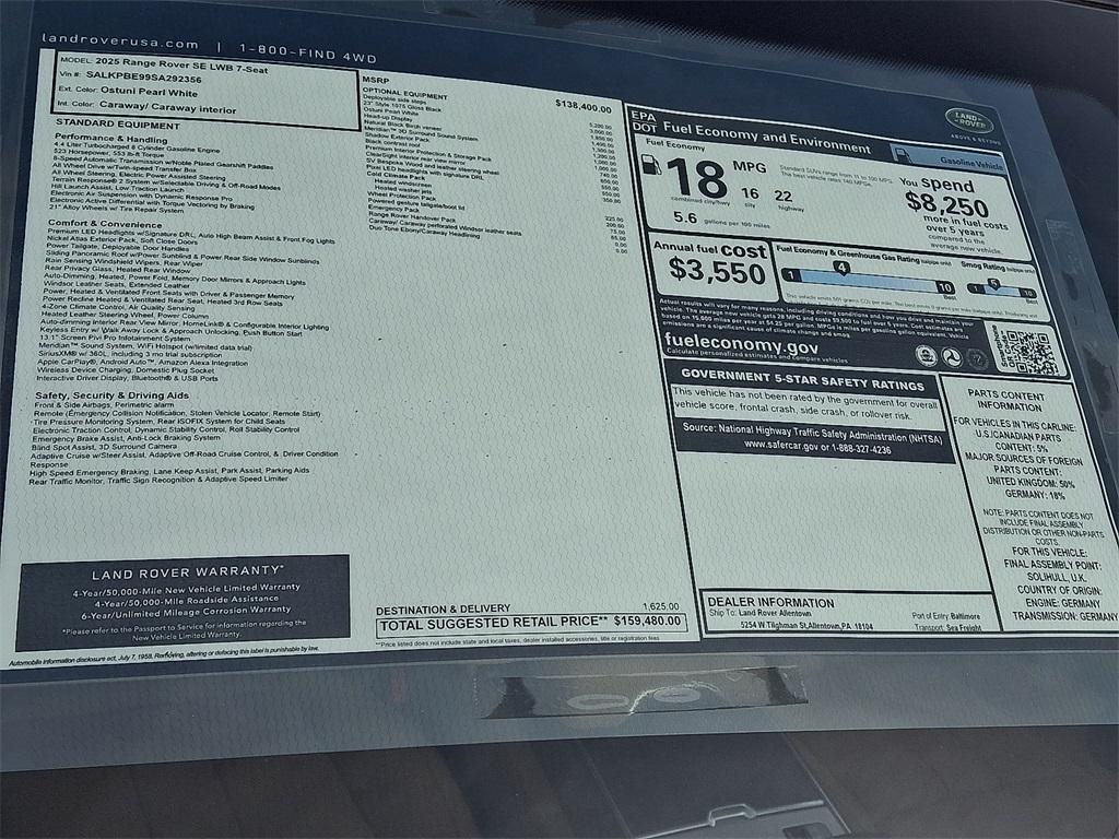 new 2025 Land Rover Range Rover car, priced at $159,480