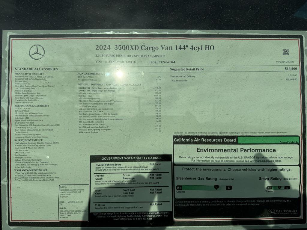 new 2024 Mercedes-Benz Sprinter 3500XD car, priced at $69,683