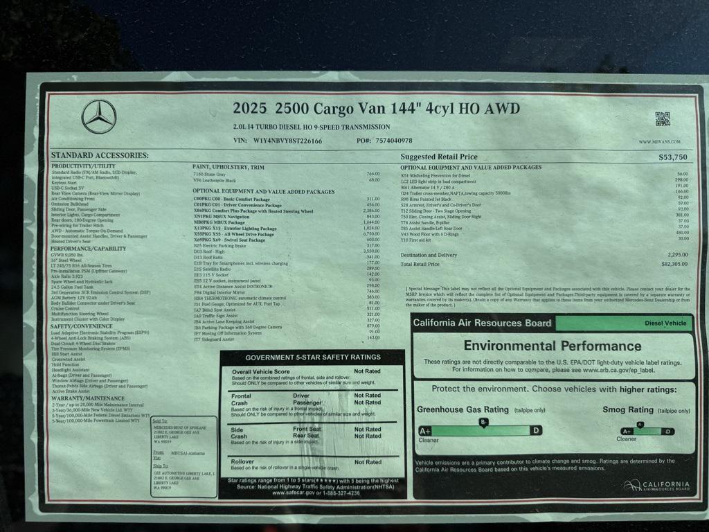 new 2025 Mercedes-Benz Sprinter 2500 car, priced at $82,305