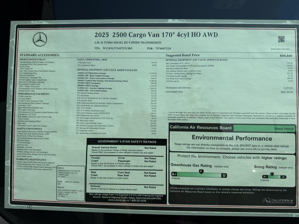 new 2025 Mercedes-Benz Sprinter 2500 car, priced at $84,740