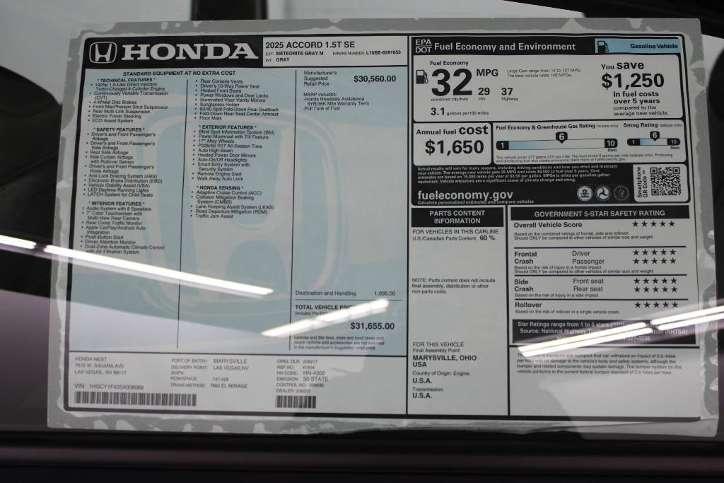 new 2025 Honda Accord car, priced at $30,420