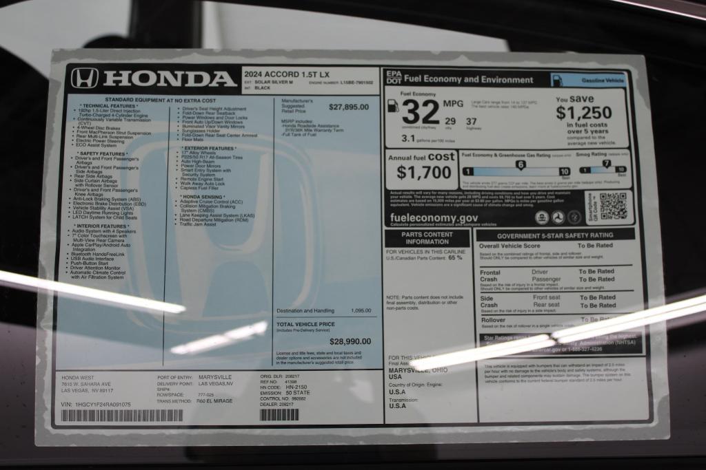 new 2025 Honda Accord car, priced at $28,393