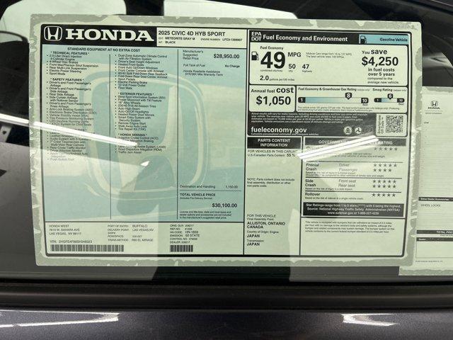 new 2025 Honda Civic Hybrid car, priced at $28,878