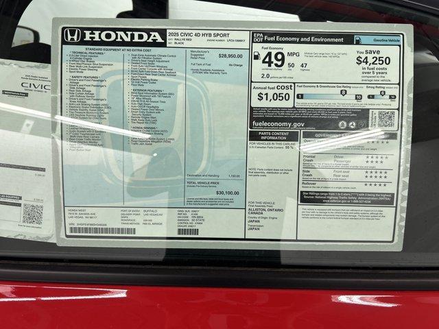 new 2025 Honda Civic Hybrid car, priced at $28,878
