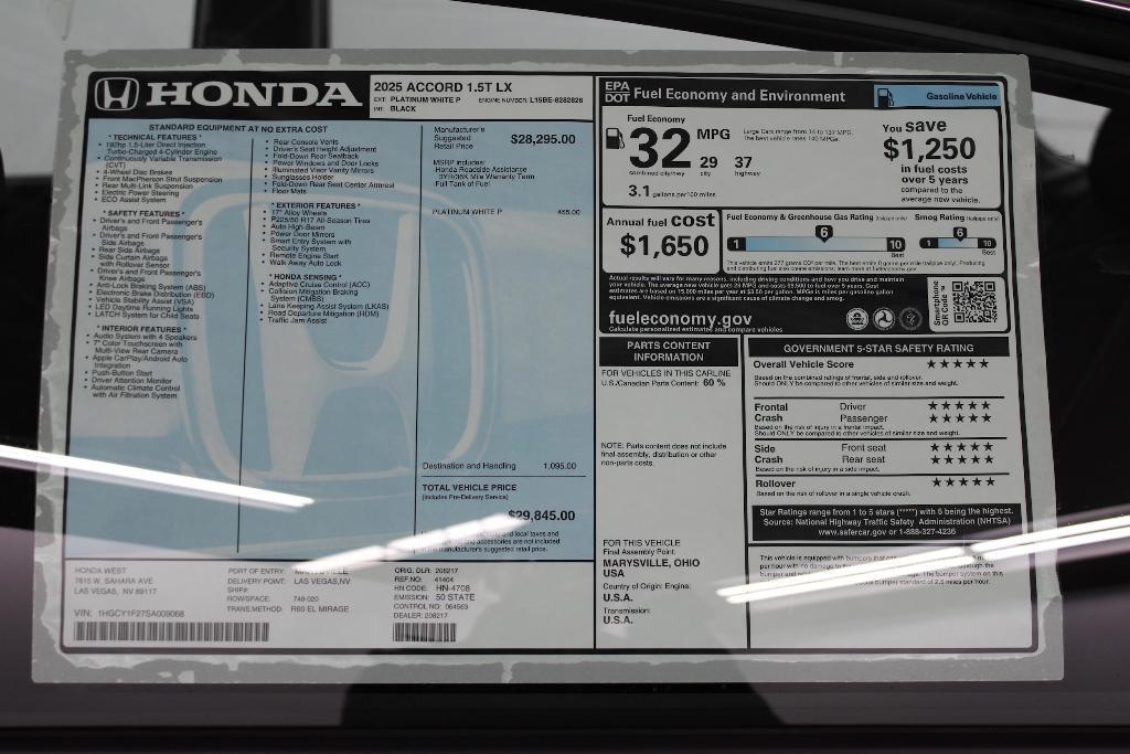 new 2025 Honda Accord car, priced at $28,824