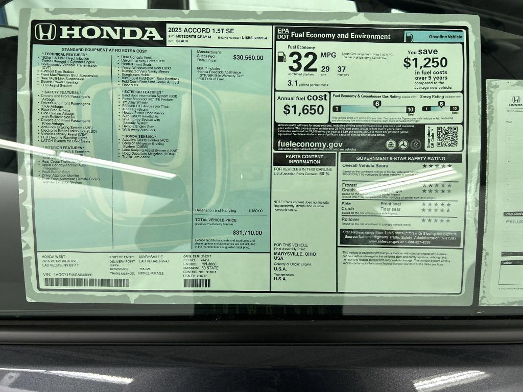 new 2025 Honda Accord car, priced at $30,420