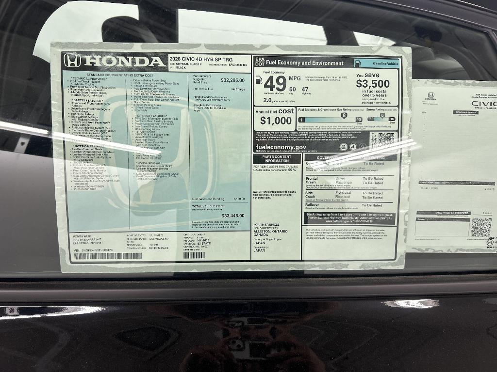 new 2026 Honda Civic Hybrid car, priced at $33,445