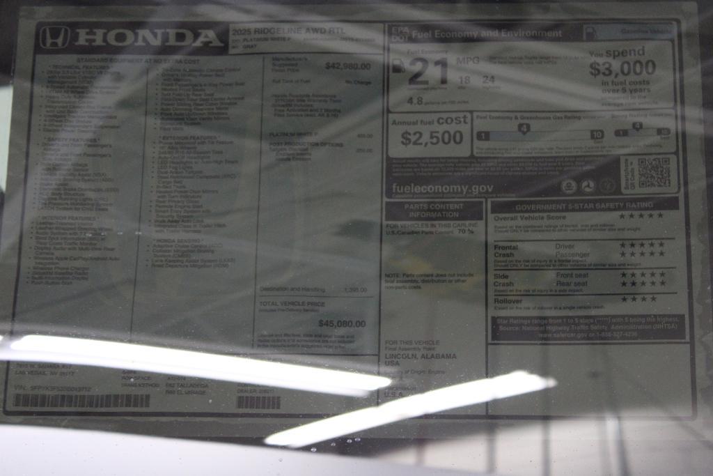 new 2025 Honda Ridgeline car, priced at $42,624