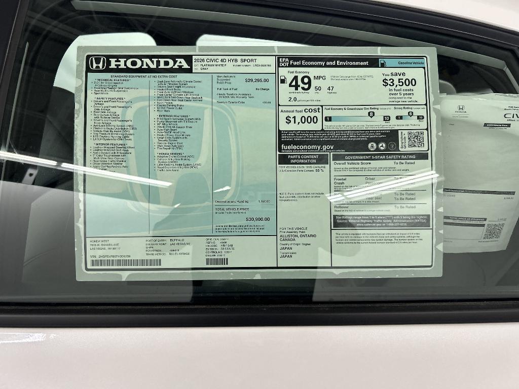 new 2026 Honda Civic Hybrid car, priced at $30,900