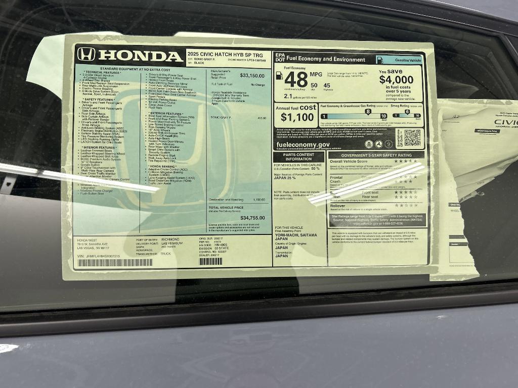 new 2025 Honda Civic Hybrid car, priced at $32,834