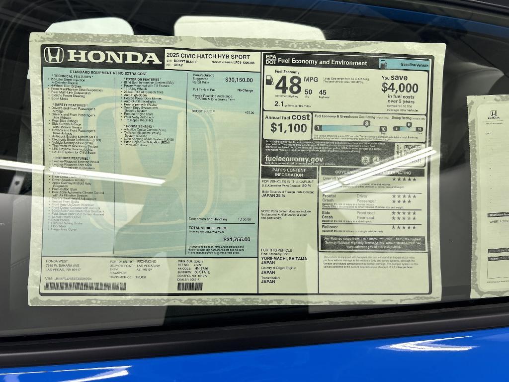 new 2025 Honda Civic Hybrid car, priced at $30,461