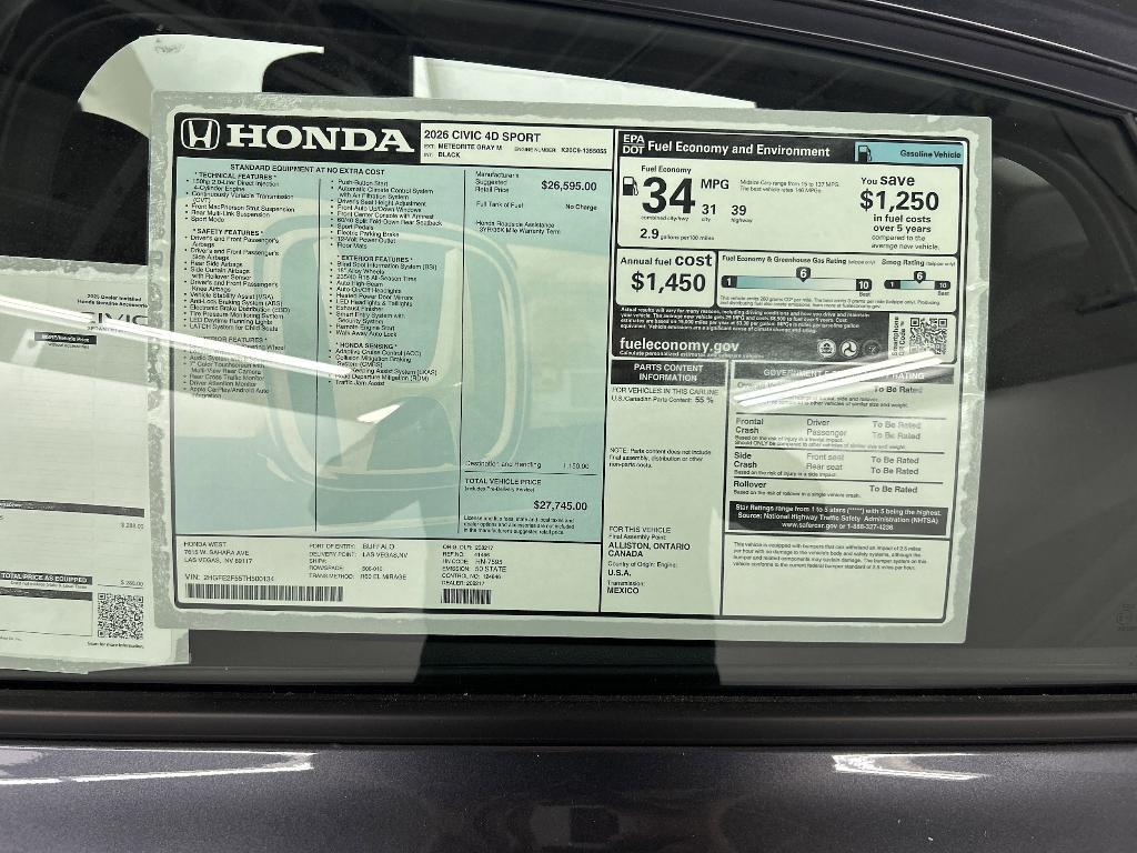 new 2026 Honda Civic car, priced at $27,745