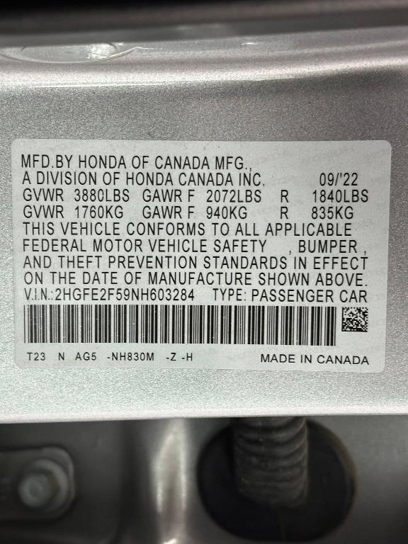 used 2022 Honda Civic car, priced at $23,498