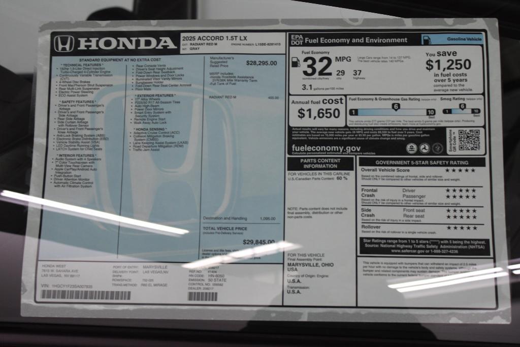 new 2025 Honda Accord car, priced at $28,824