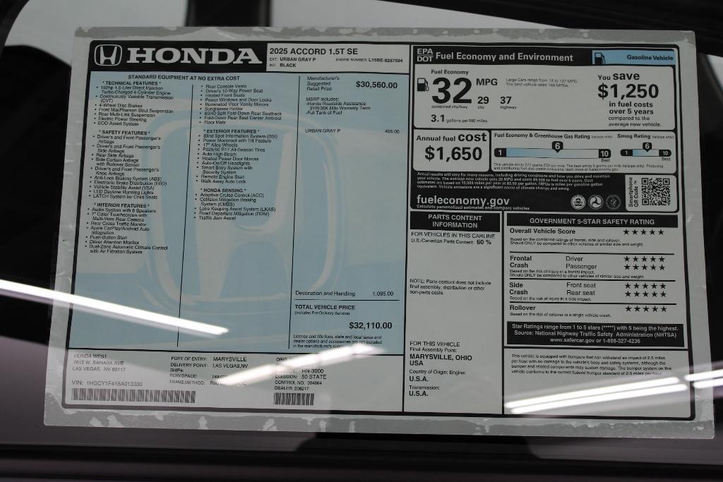 new 2025 Honda Accord car, priced at $32,165