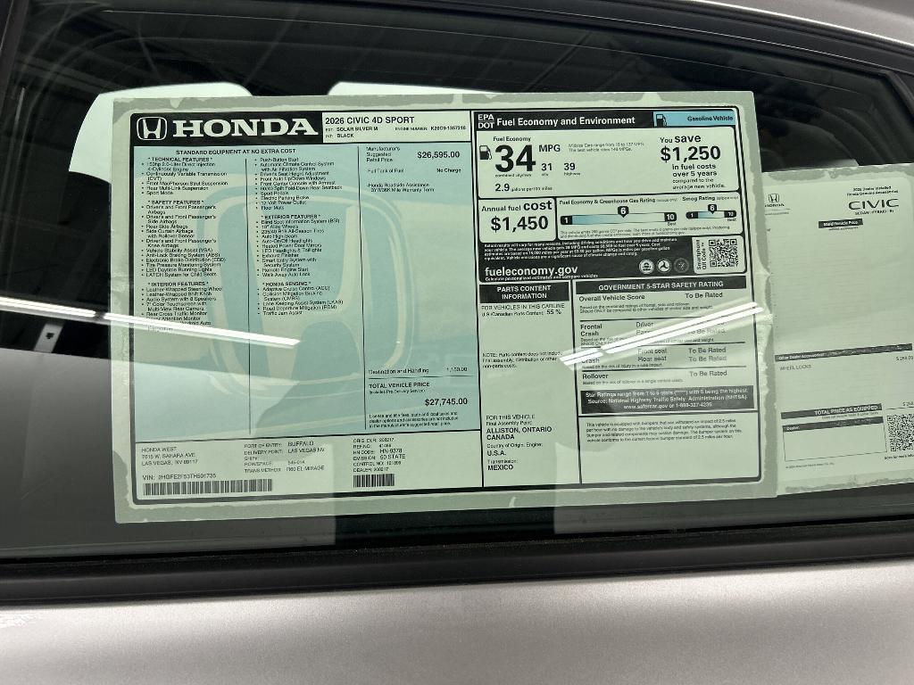 new 2026 Honda Civic car, priced at $27,745