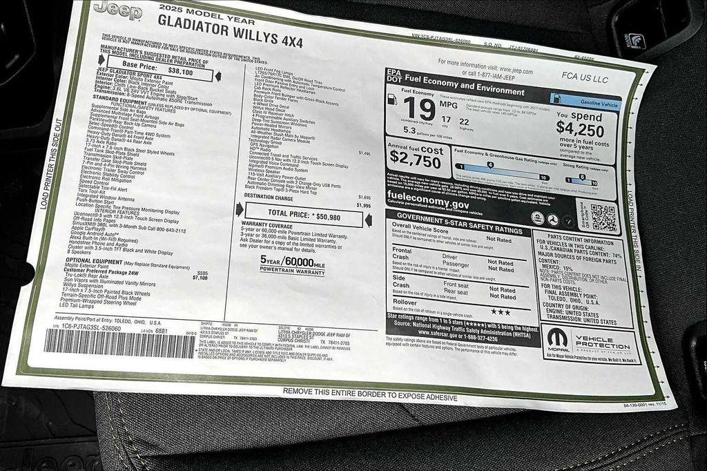 new 2025 Jeep Gladiator car, priced at $46,051