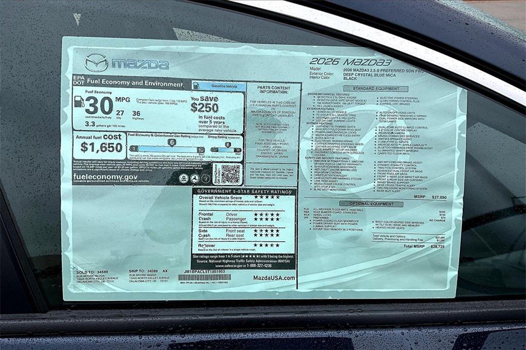 new 2026 Mazda Mazda3 car, priced at $28,725